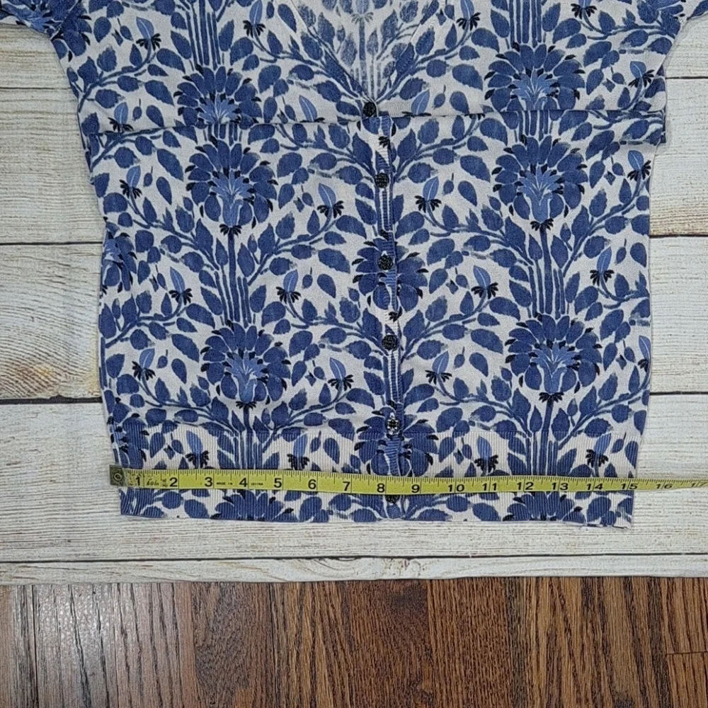 Tory Burch Blue Floral Silk V-Neck Cardigan